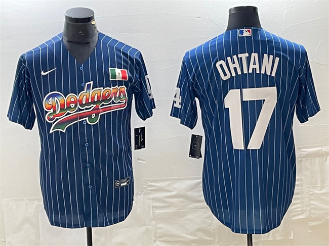 Los Angeles Dodgers #17 Shohei Ohtani Navy Cool Base With Patch Stitched Jersey - Click Image to Close